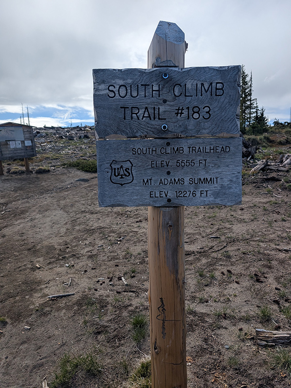 mt adams south climb trail sign